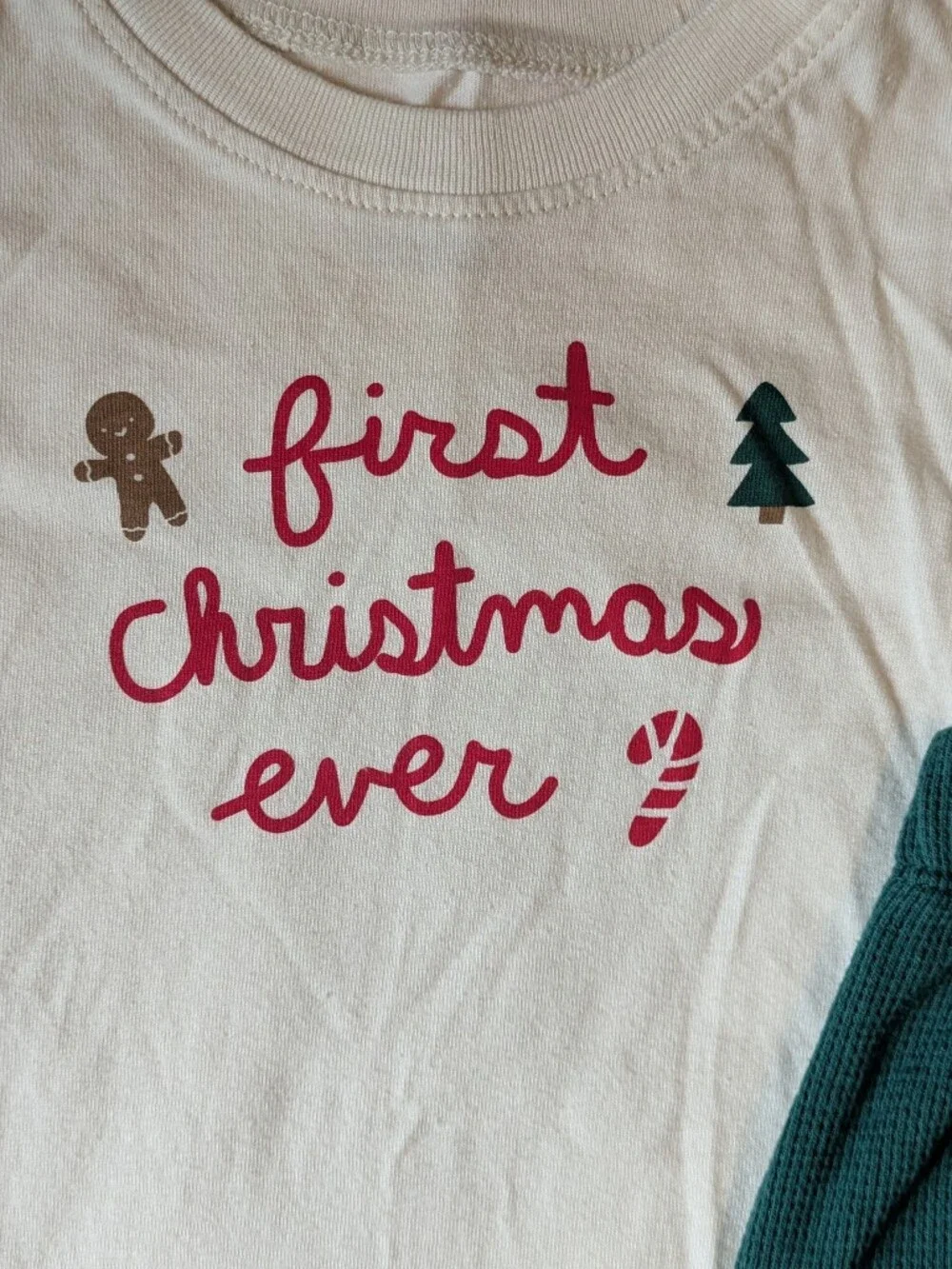 Carter's Green & Cream Holiday Bodysuit with Festive Stitching - First Christmas